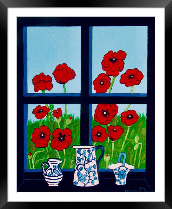 Poppies in the Window Framed Mounted Print by Stephanie Moore