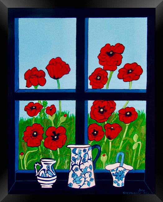 Poppies in the Window Framed Print by Stephanie Moore