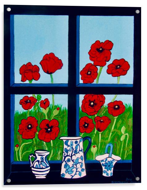 Poppies in the Window Acrylic by Stephanie Moore