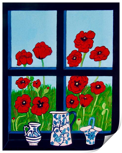 Poppies in the Window Print by Stephanie Moore