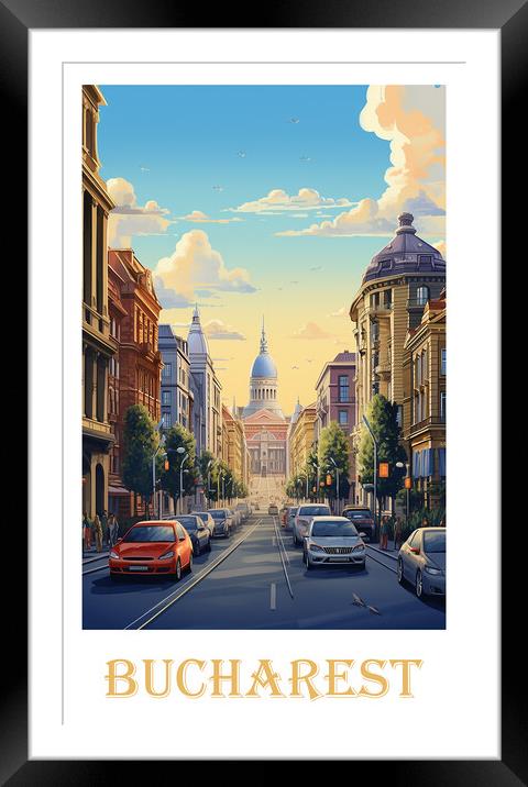 Bucharest Travel Poster Framed Mounted Print by Steve Smith