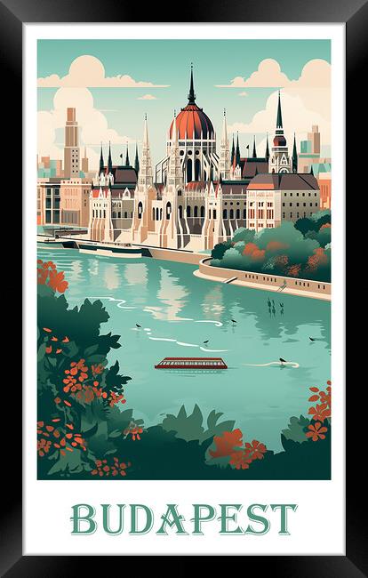 Budapest Travel Poster Framed Print by Steve Smith