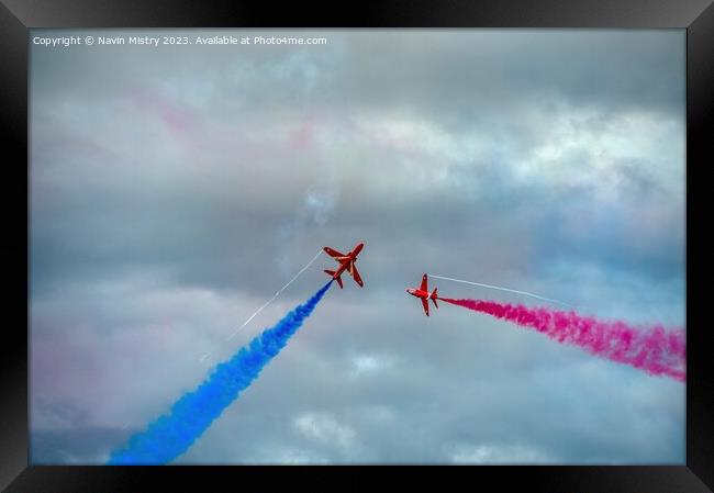 Red Arrows Crossing  Manoeuvre RAF Leuchars 2011 Framed Print by Navin Mistry