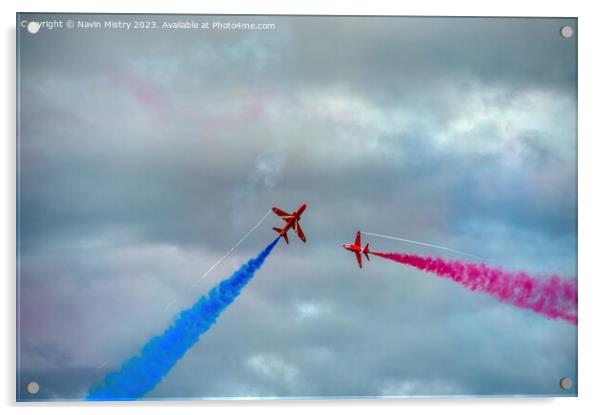 Red Arrows Crossing  Manoeuvre RAF Leuchars 2011 Acrylic by Navin Mistry