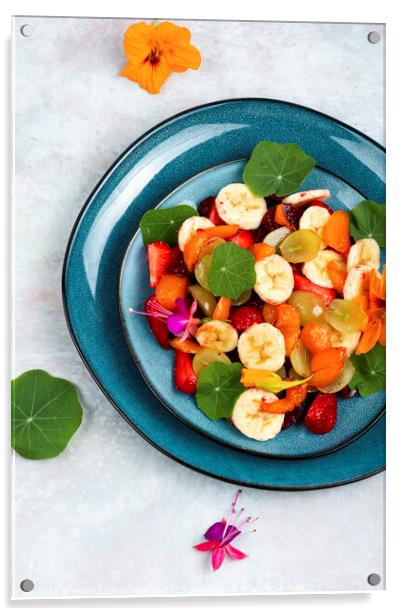 Tasty fruit salad with nasturtium. Acrylic by Mykola Lunov Mykola