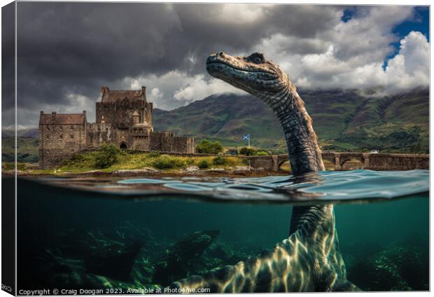 The Loch Ness Monster visits Eilean Donan Castle Canvas Print by Craig Doogan