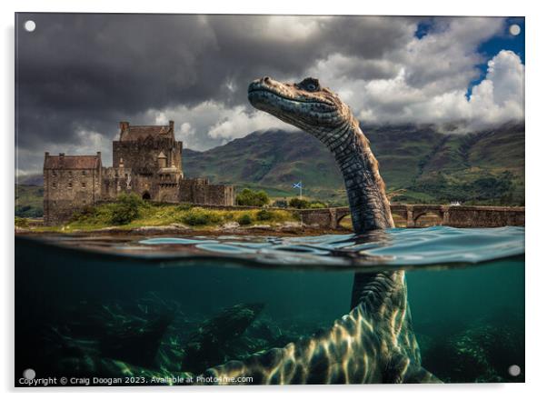 The Loch Ness Monster visits Eilean Donan Castle Acrylic by Craig Doogan
