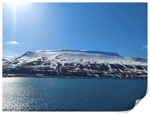 Serene Winter Landscape: Majestic Mountains, Pristine Snow, and Tranquil Sea a view from svalbard and jan mayen norway Print by Anish Punchayil Sukumaran