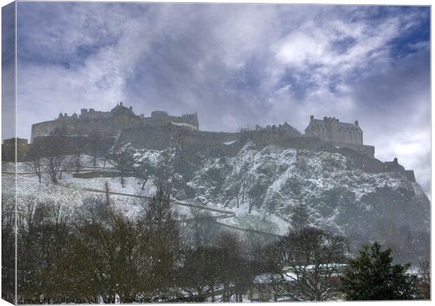 Edinburgh Castle in winter storm Canvas Print by dale rys (LP)