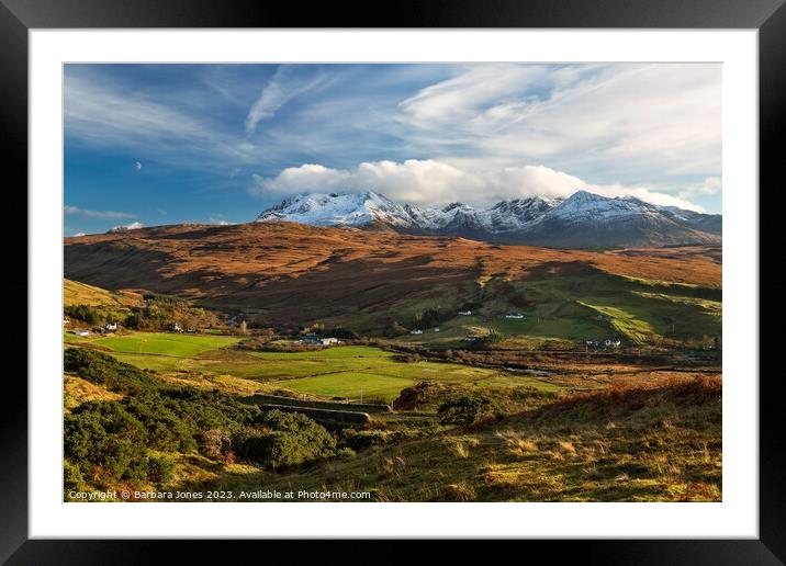 The Cuillins from Drynoch Isle of Skye, Scotland. Framed Mounted Print by Barbara Jones