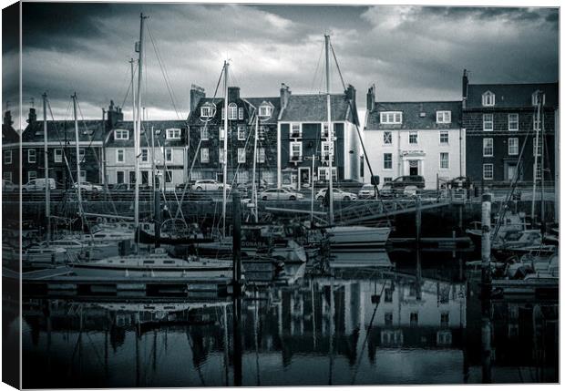 Yatchs in Arbroath Harbour Scotland Mono Canvas Print by DAVID FRANCIS