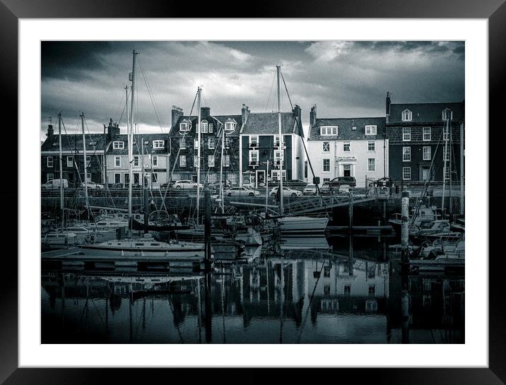 Yatchs in Arbroath Harbour Scotland Mono Framed Mounted Print by DAVID FRANCIS