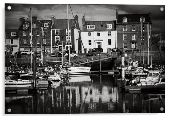 Houses and Fishing Boats at Arbroath Harbour Mono Acrylic by DAVID FRANCIS