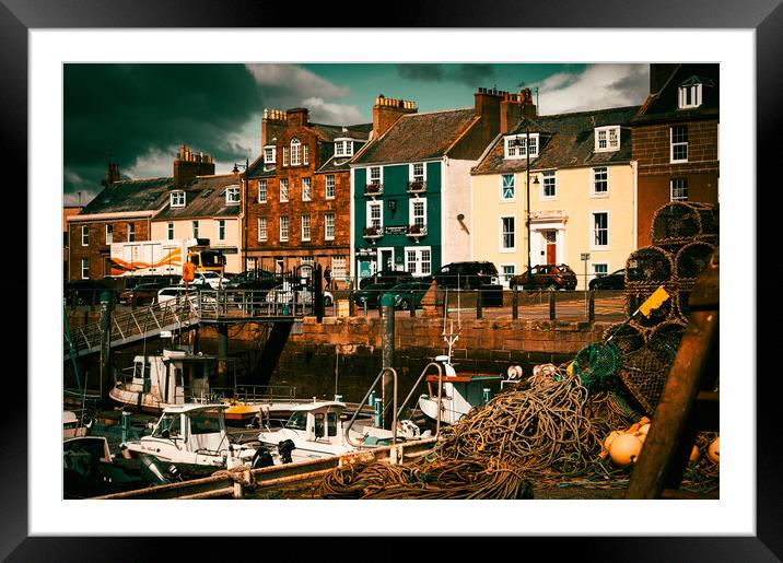 Colourful Houses at Arbroath Harbour Scotland Framed Mounted Print by DAVID FRANCIS