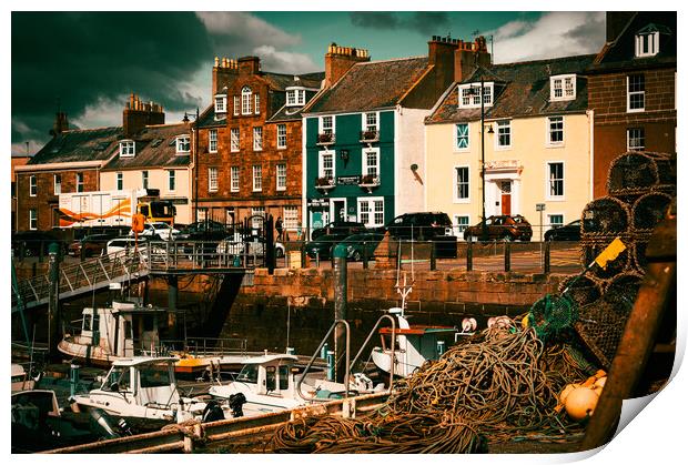 Colourful Houses at Arbroath Harbour Scotland Print by DAVID FRANCIS