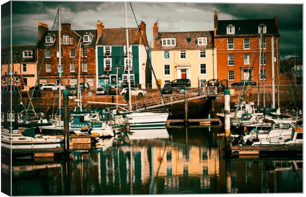 Colourful Houses and Fishing Boats at Arbroath Harbour Canvas Print by DAVID FRANCIS