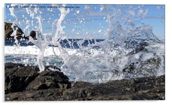 Waves at Tarlair MacDuff Scotland Acrylic by Sandy Young