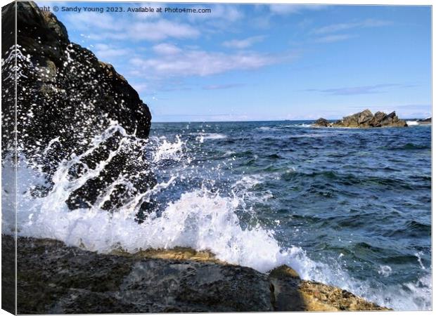 Scottish Coastline's Dancing Waves Canvas Print by Sandy Young
