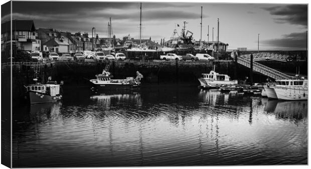 Fishing Boats in Arbroath Harbour Mono Canvas Print by DAVID FRANCIS