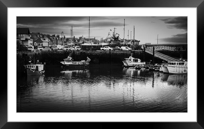 Fishing Boats in Arbroath Harbour Mono Framed Mounted Print by DAVID FRANCIS