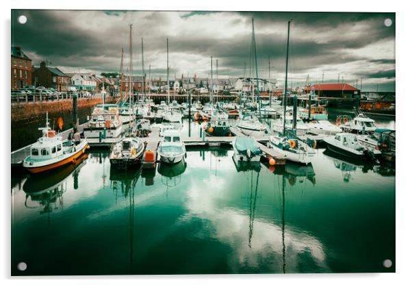 Yachts reflected in Arbroath Harbour Scotland Acrylic by DAVID FRANCIS