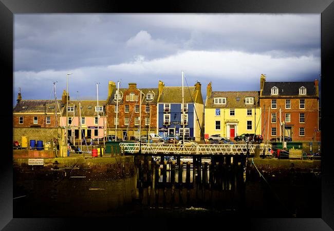 Colourful Houses at Arbroath Harbour Scotland Framed Print by DAVID FRANCIS