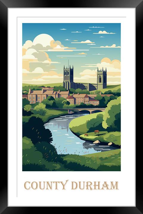 County Durham Travel Poster Framed Mounted Print by Steve Smith