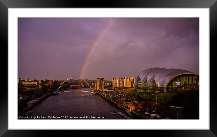 Rainbow over Tyneside Framed Mounted Print by Richard Fairbairn