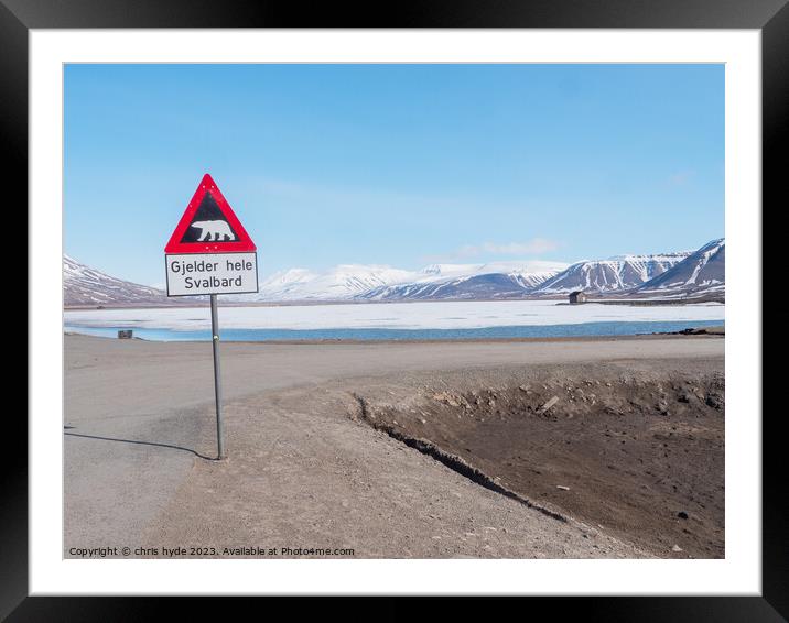 Polar Bear Warning Sign Framed Mounted Print by chris hyde