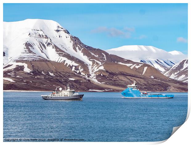 Ships in Longyearbyen Print by chris hyde