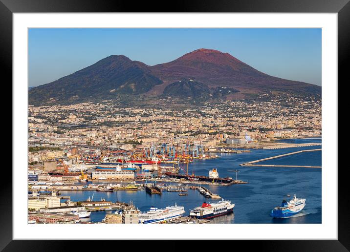 Mount Vesuvius Above Naples City And Port Framed Mounted Print by Artur Bogacki