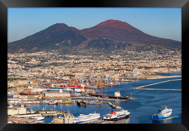 Mount Vesuvius Above Naples City And Port Framed Print by Artur Bogacki