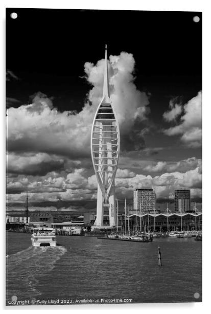 Black and white portrait of the Spinnaker Portsmouth Acrylic by Sally Lloyd