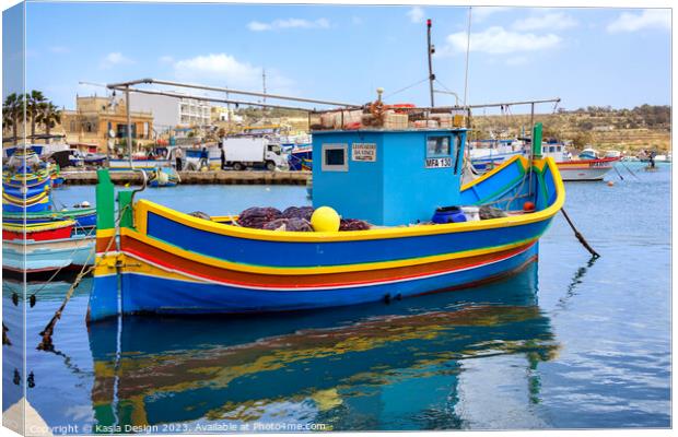 Traditional Fishing Boat in Marsaxlokk Canvas Print by Kasia Design