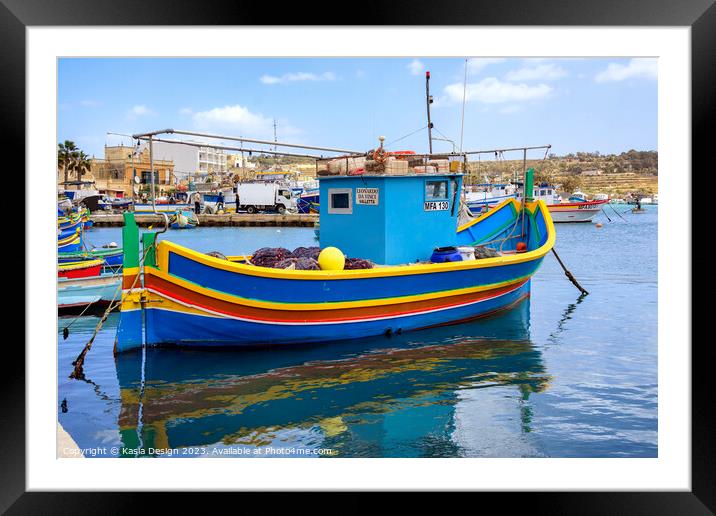 Traditional Fishing Boat in Marsaxlokk Framed Mounted Print by Kasia Design