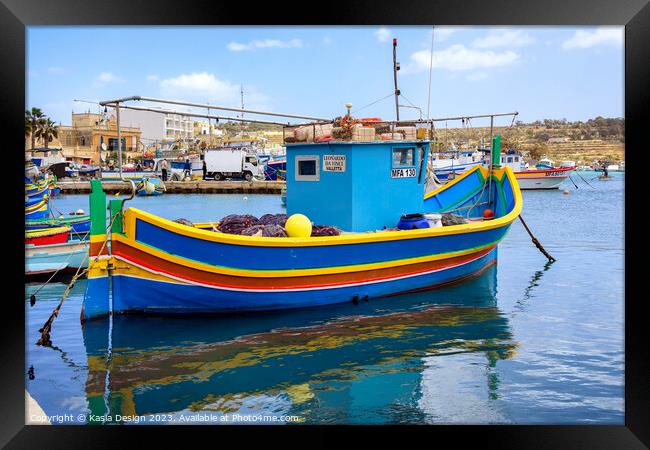 Traditional Fishing Boat in Marsaxlokk Framed Print by Kasia Design