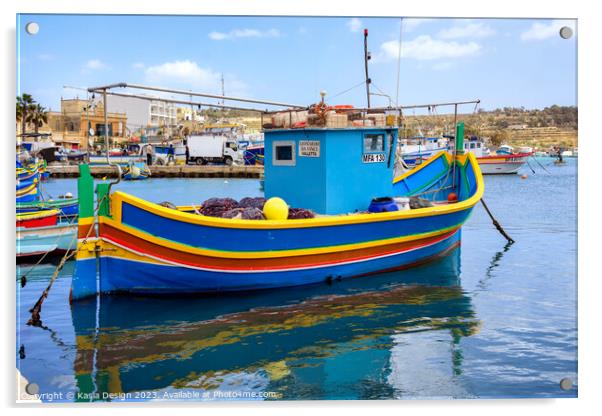 Traditional Fishing Boat in Marsaxlokk Acrylic by Kasia Design