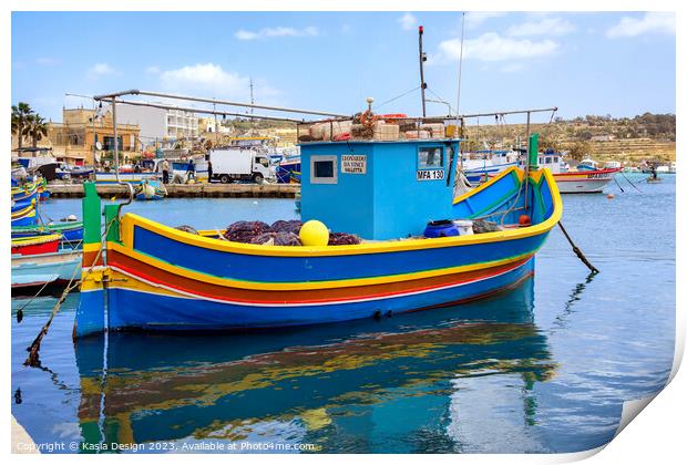 Traditional Fishing Boat in Marsaxlokk Print by Kasia Design