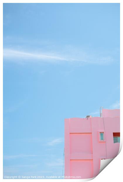 Pink minimal building with blue sky Print by Sanga Park