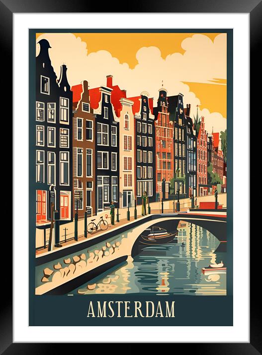 Amsterdam Vintage Travel Poster   Framed Mounted Print by Picture Wizard