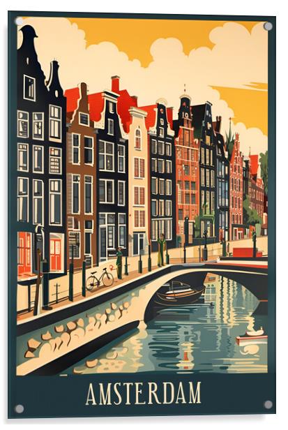 Amsterdam Vintage Travel Poster   Acrylic by Picture Wizard