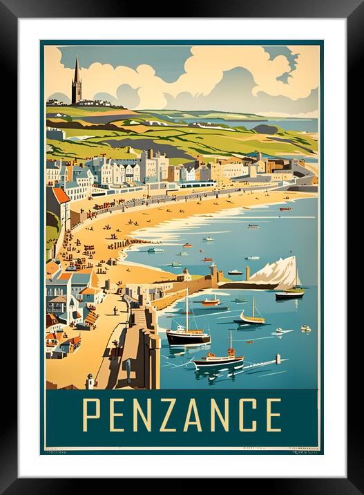 Penzance Vintage Travel Poster   Framed Mounted Print by Picture Wizard