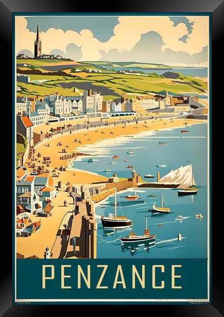 Penzance Vintage Travel Poster   Framed Print by Picture Wizard