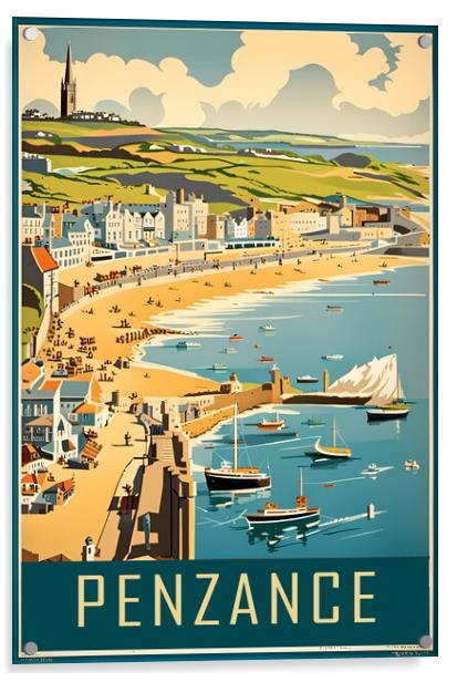 Penzance Vintage Travel Poster   Acrylic by Picture Wizard
