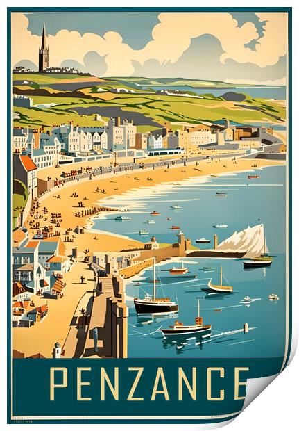 Penzance Vintage Travel Poster   Print by Picture Wizard