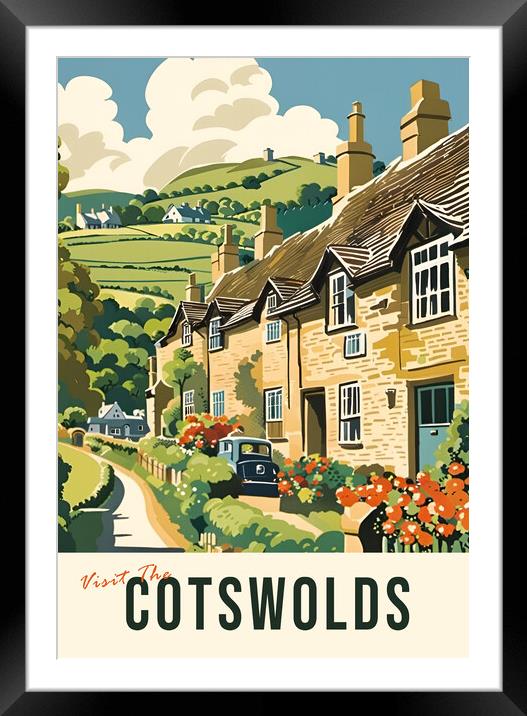 Cotswolds Vintage Travel Poster   Framed Mounted Print by Picture Wizard