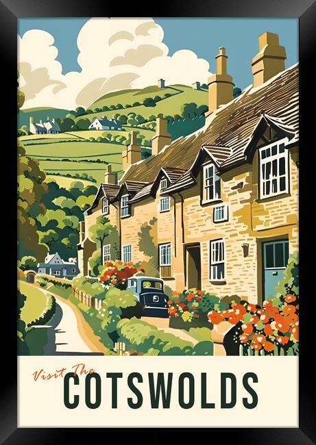 Cotswolds Vintage Travel Poster   Framed Print by Picture Wizard