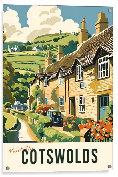 Cotswolds Vintage Travel Poster   Acrylic by Picture Wizard