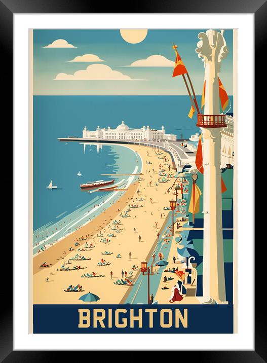 Brighton Vintage Travel Poster   Framed Mounted Print by Picture Wizard