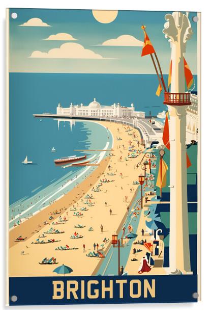 Brighton Vintage Travel Poster   Acrylic by Picture Wizard